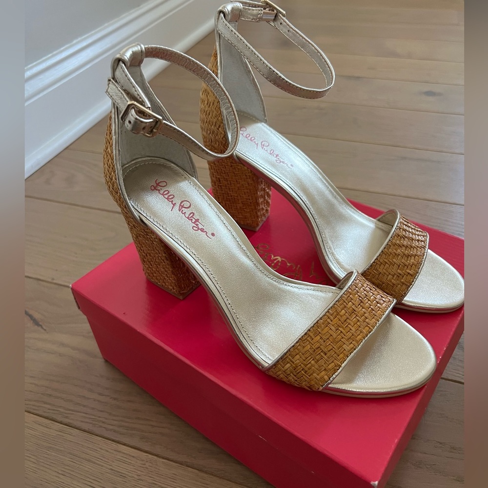 Lilly Pulitzer Amber Lynn Straw Sandal Heels Ankle Strap | Size 8.5 | NEW in Box
